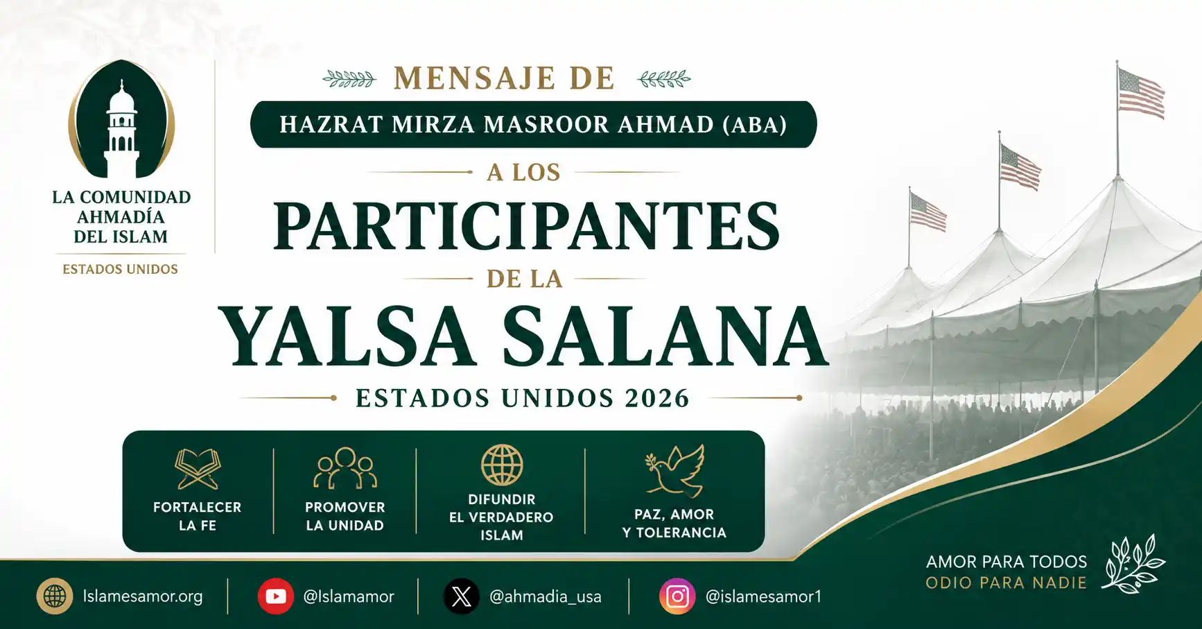 Hazrat Mirza Masroor Ahmad aba mensaje para la Yalsa Salana Estados Unidos 2026 Hazrat Mirza Masroor Ahmad (aba), mensaje para la Yalsa Salana Estados Unidos 2026